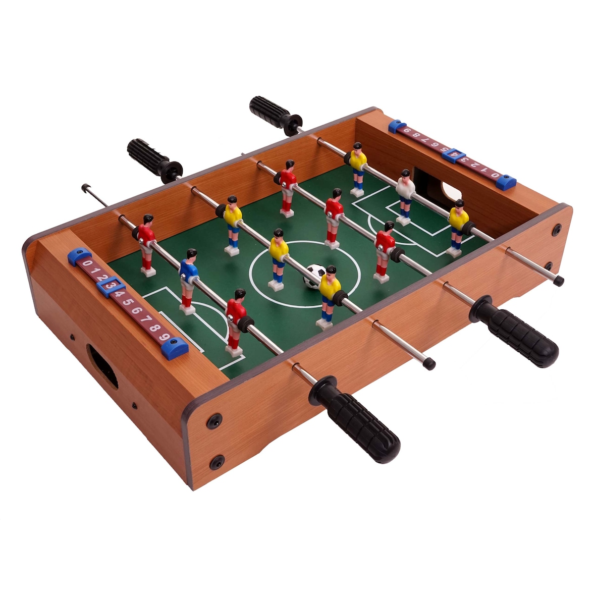 Mini tafelvoetbaltafel HWC-J68, tafelspel inclusief accessoires, hout 51x31x10cm