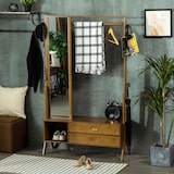 thumbnail of HOMCOM Móvel Cabide de Entrada com Banco Espelho 2 Gavetas 4 Ganchos Barra e Compartimento de Armazenamento 113x33x169,5cm Marrom