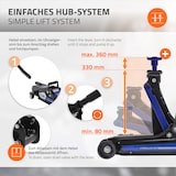 thumbnail of ECD Germany Hydraulischer Wagenheber 2,5T TÜV/GS – Rangierwagenheber mit 2x Gummiauflage & SUV-Adapter, Hubhöhe 80–360 mm, 360° Rollen, Montagehilfe