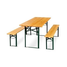 METRO Professional Juego de mesa y bancos, 3 piezas, 2 bancos 220 x 25 cm, 1 mesa 220 x 50 cm, marrón/verde