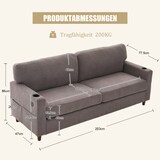 thumbnail of Zweisitzer Chenille-Sofa 203x77x86 cm mit USB-C, LED-Ambiente und Getränkehaltern – Elegantes Design in Hellgrau