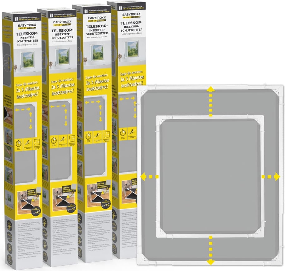 EASYmaxx Insect Protect - Teleskop-Insektenschutzgitter - weiß - 4er-Set