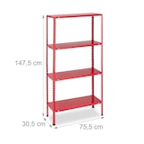 thumbnail of Relaxdays Schwerlastregal, Traglast 160 kg, 4 Ebenen, HxBxT 147,5 x 75,5 x 30,5 cm, Keller & Garage, Metallregal, rot