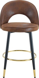 thumbnail of Barhocker Stoff Braun/Schwarz mit Metallgestell, 360° drehbar, mit Rückenlehne und Fußstütze