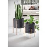 thumbnail of Blumentopf 2er Set Metall Pflanzkübel Schwarz / Gold mit Füßen, Design Pflanzenkübel Rund Indoor, Blumenkübel Pflanzgefäß mit Waben-Muster in