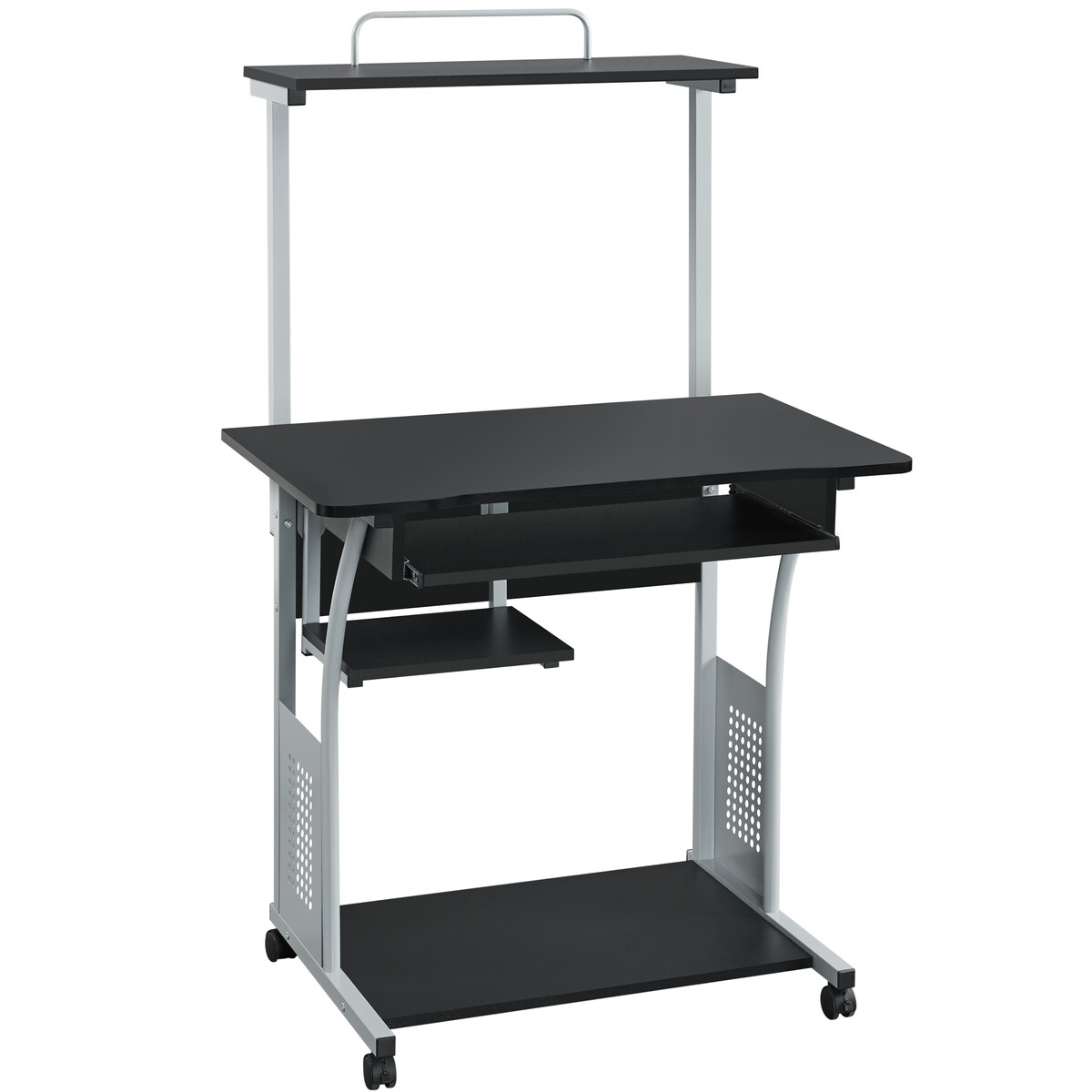 Yaheetech Schreibtisch mit Druckerregal Computertisch PC Tisch mit 4 Rollen 80 x 50 x 132 cm Schwarz