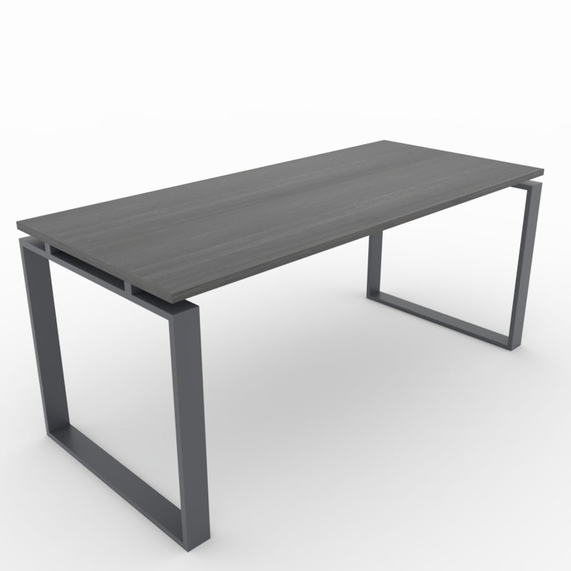 Oficit. Mesa de oficina y hogar. Estructura Marco Cerrado gris grafito, con tablero roble azabache. Medidas: 140x80cm (largo x ancho)