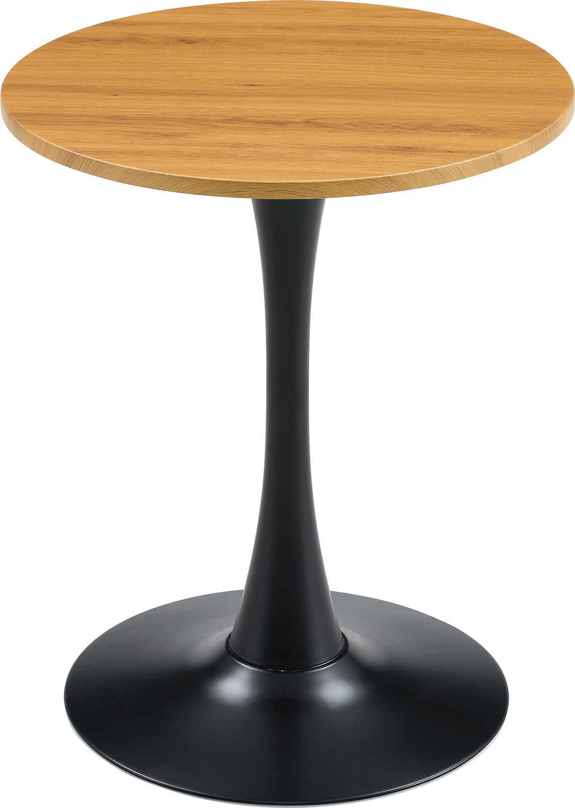 Runder Beistelltisch aus MDF und Metall in Schwarz/Holzoptik, 72 cm hoch, mit Thermoform-Oberfläche und stabilem Mittelfuß