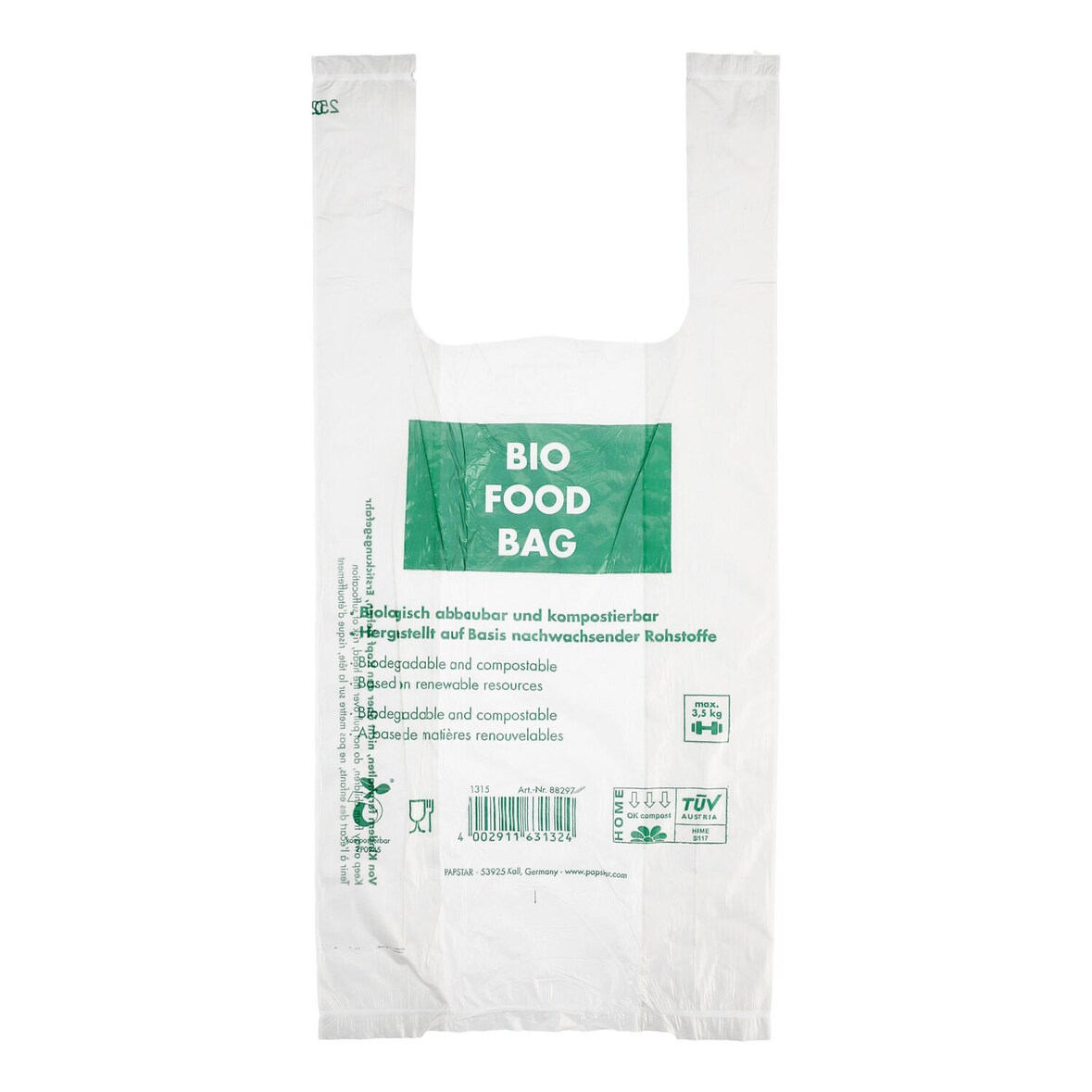 100x Hemdchentragetaschen Knotenbeutel BIO-Folie 12my transparent 47x22cm