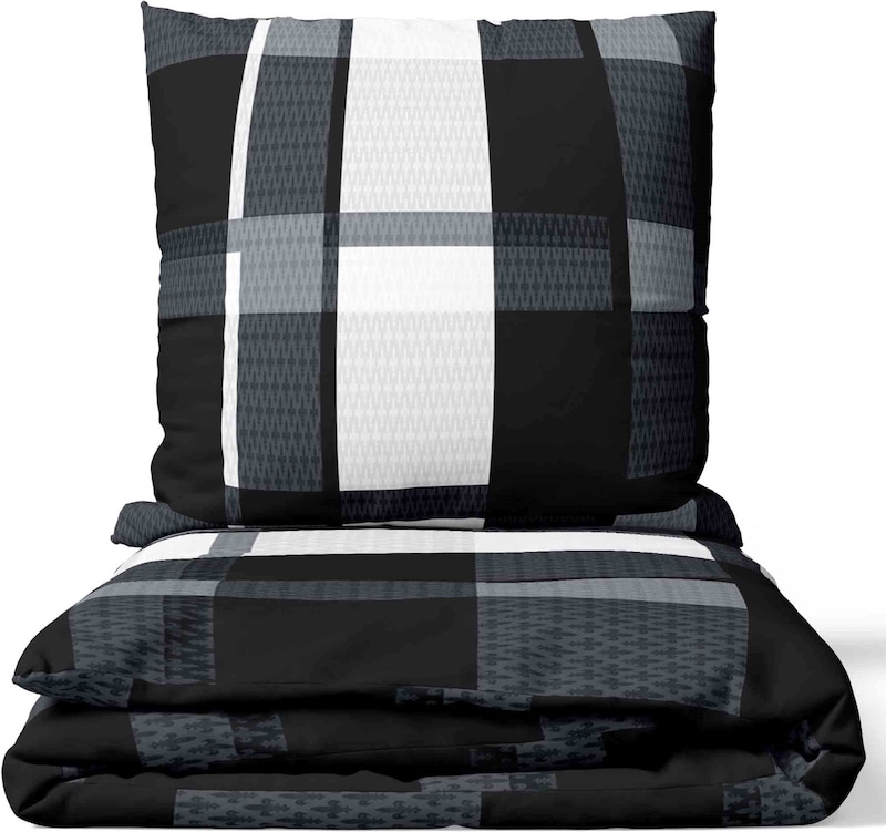 Bettwäsche 135x200 Mikrofaser Gestreift Grau Schwarz Beige Ornamente Set leicht 2tlg