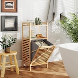 thumbnail of COSTWAY prateleira de banheiro com cesta de lavanderia, prateleira de bambu, armário de banheiro com 2 prateleiras e cesta de tecido dobrável