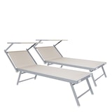 thumbnail of Coppia Di Lettini Prendisole Pieghevole Professionale in Alluminio e Tessuto Textilene Tettuccio Parasole Sdraio Mare Spiaggia 182x60x38 cm Beige