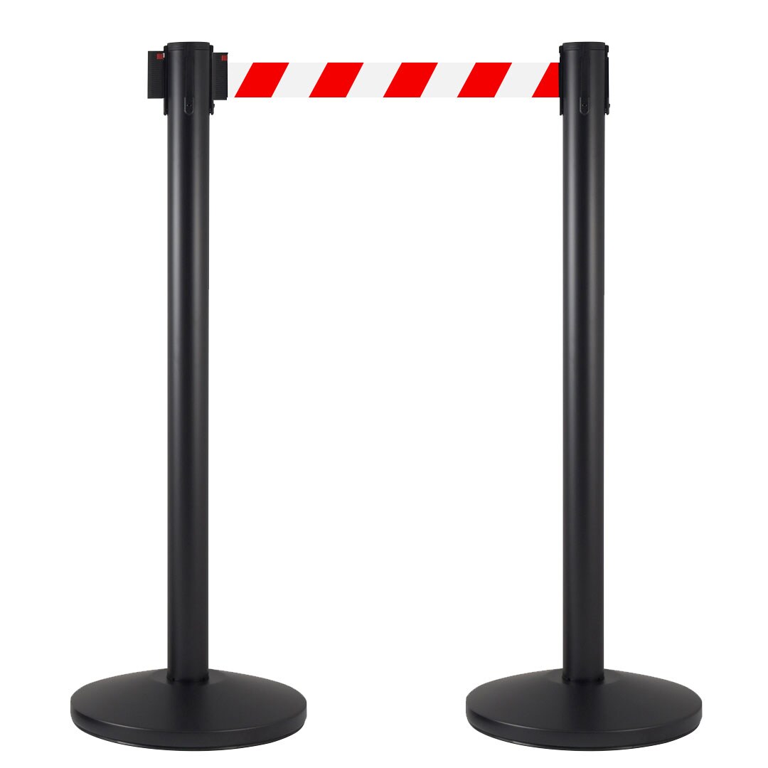 Danieli Store | Barreras de delimitación negras con cinta extensible hasta 3 m retráctil | Base reforzada y cinta blanca/roja de 3 m