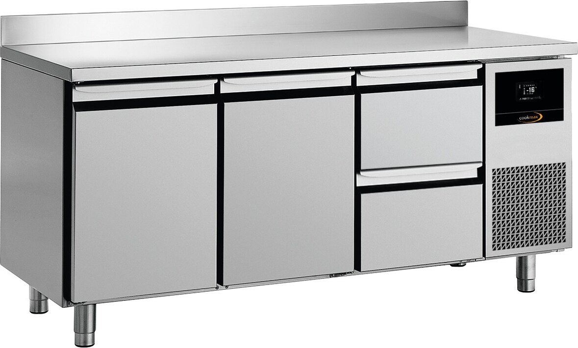 Cookmax Tiefkühltisch GN 1/1 mit
2 Türen und 2 Schubladen, mit Aufkantung