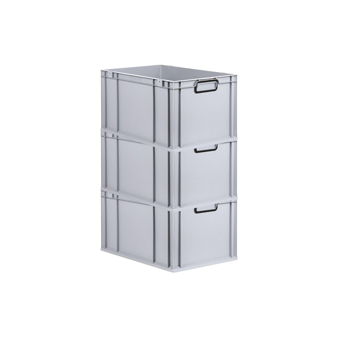 PROREGAL SuperSparSet 3x Eurobox NextGen Color, HxBxT 32x40x60cm, 65 Liter, Griffe schwarz zu, Grau, Eurobehälter, Transportbehälter