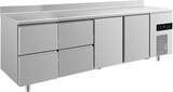 thumbnail of Groju Gastro Edelstahl Kühltisch 2 Türen mittig&rechts 4 Schubladen links&mittig Umluftkühlung Aufkantung, 2330x700x850mm -2/+8°C 632 L