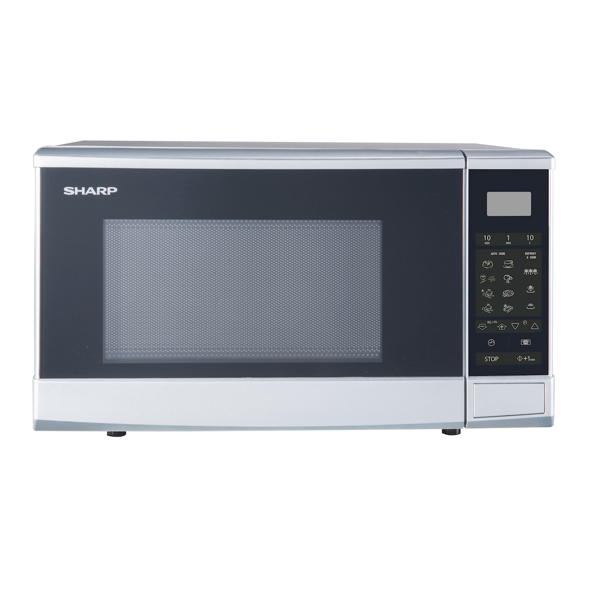 Sharp R270S Solo Mikrowelle freistehend /  20L / 800W / 10 Leistungsstufen / LED-Beleuchtung im Innenraum / Silber