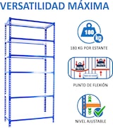 thumbnail of SimonRack Estantería Metálica, 2500x900x500 mm, 6 Alturas, Bandeja Metal, 180 kg de Punto Flexión, Azul/Blanco - Simonclick