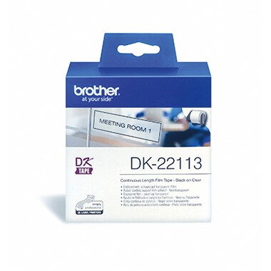 Brother DK22113 - Etiquetas Originales de Tamaño personalizado - Ancho 62mm x 15,24 metros - Texto negro sobre fondo transpar...