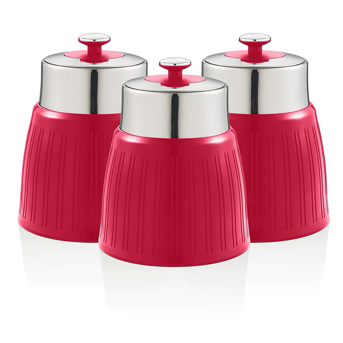 SWAN SWKA1024RN Retro Set di 3 Barattoli cucina da 1,2 L, Ermetico Té, Spezie, Design Vintage, Rosso