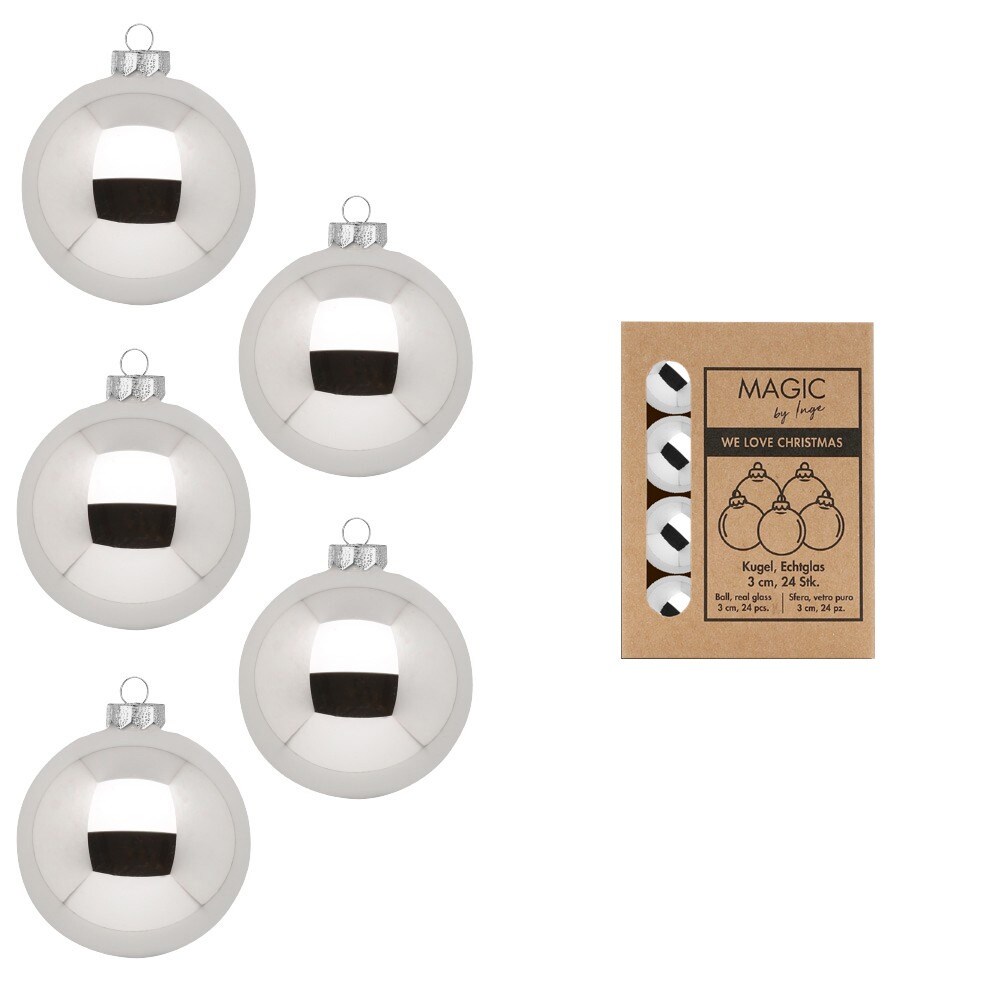 24 Weihnachtskugeln 3cm Glas Christbaumkugeln Weihnachtsbaumkugeln silber glanz