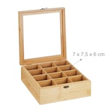 thumbnail of Relaxdays Teebox, 12 Fächer, Bambus, HxBxT: 9,5 x 26,5 x 28,5 cm, für Tee & Kaffeepads, Teebehälter mit Deckel, natur