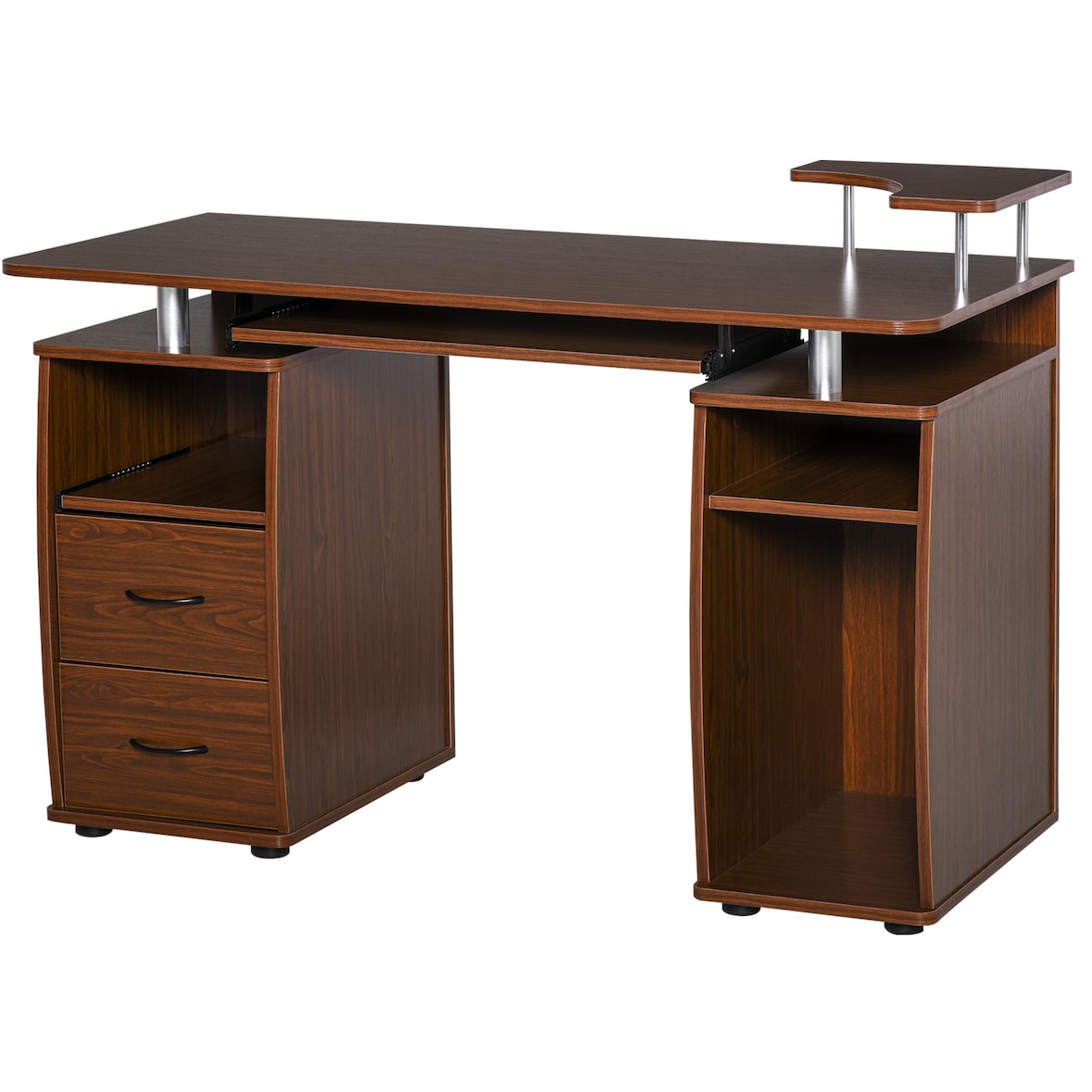 Mesa de ordenador mesa de escritorio con múltiples estantes 2 cajones bandeja de teclado y soportes para monitor CPU 120x55x85 cm
