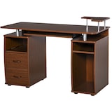thumbnail of Mesa de ordenador mesa de escritorio con múltiples estantes 2 cajones bandeja de teclado y soportes para monitor CPU 120x55x85 cm
