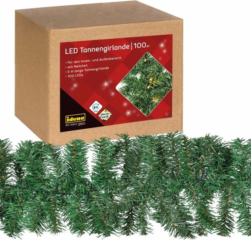 Tannengirlande 100 LED warmweiß 5m für Innen & Außen