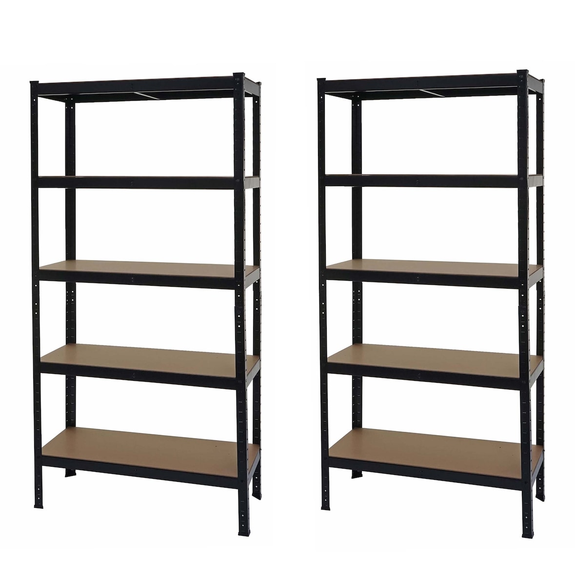 Set van 2 zware rekken HWC-E33, kelder rekken boutloze rekken opslag rekken, 875kg staal 5 planken ~ zwart 180x90x40cm