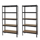 thumbnail of Set van 2 zware rekken HWC-E33, kelder rekken boutloze rekken opslag rekken, 875kg staal 5 planken ~ zwart 180x90x40cm