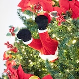 Santa's arms sticking out of a Christmas tree.