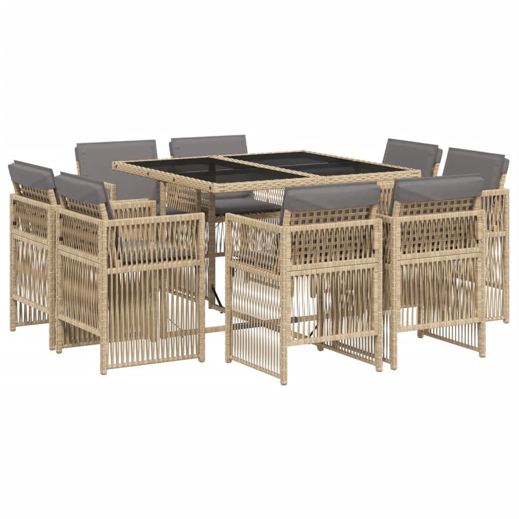 vidaXL 9-tlg. Garten-Essgruppe mit Kissen Beigemischung Poly Rattan