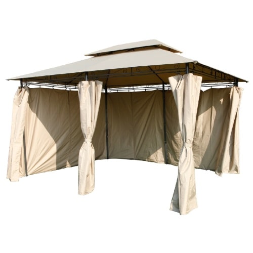 XXL Metall Pavillon Doppeldach 3x4 m wasserdicht Gartenpavillon Seitenteile taupe : Taupe