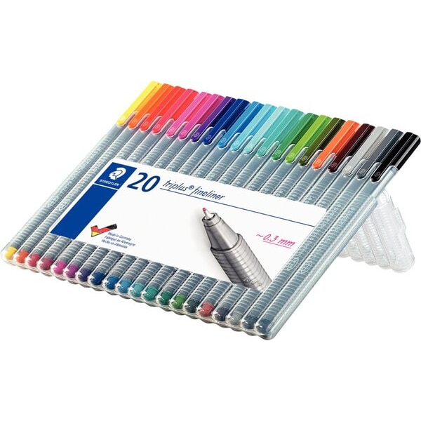 STAEDTLER Triplus - Estuche con 20 Rotuladores Fineliner de Punta Fina en Colores Surtidos