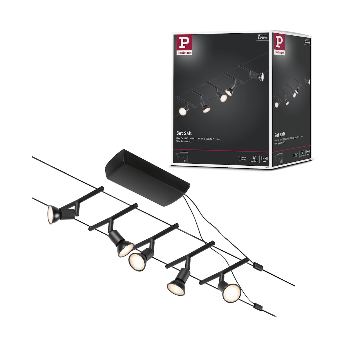 Paulmann CorDuo Kabelsysteem Salt Basisset GU5,3  max. 5x10W   230/12V Zwart mat#Chroom 94446