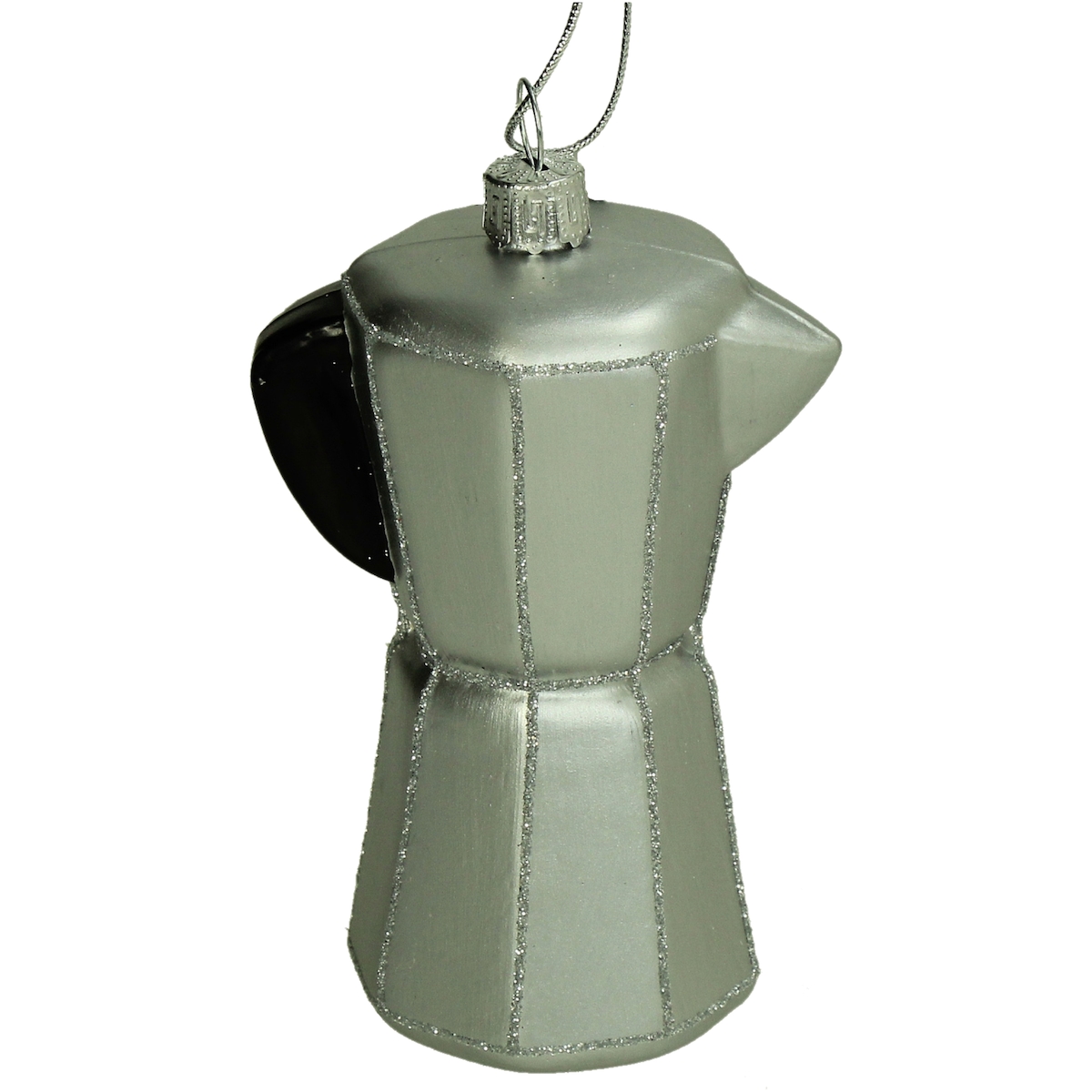 Christbaumschmuck Glas 10,7cm Espressokanne Kugeln Figur Weihnachtsbaum Anhänger Weihnachten Christbaumanhänger Weihnachtsbaumschmuck Silber