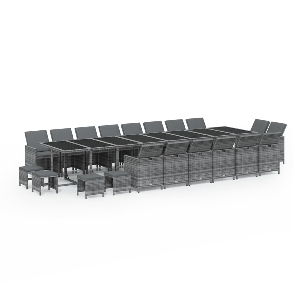 vidaXL 21-tlg. Garten-Essgruppe mit Kissen Poly Rattan Grau