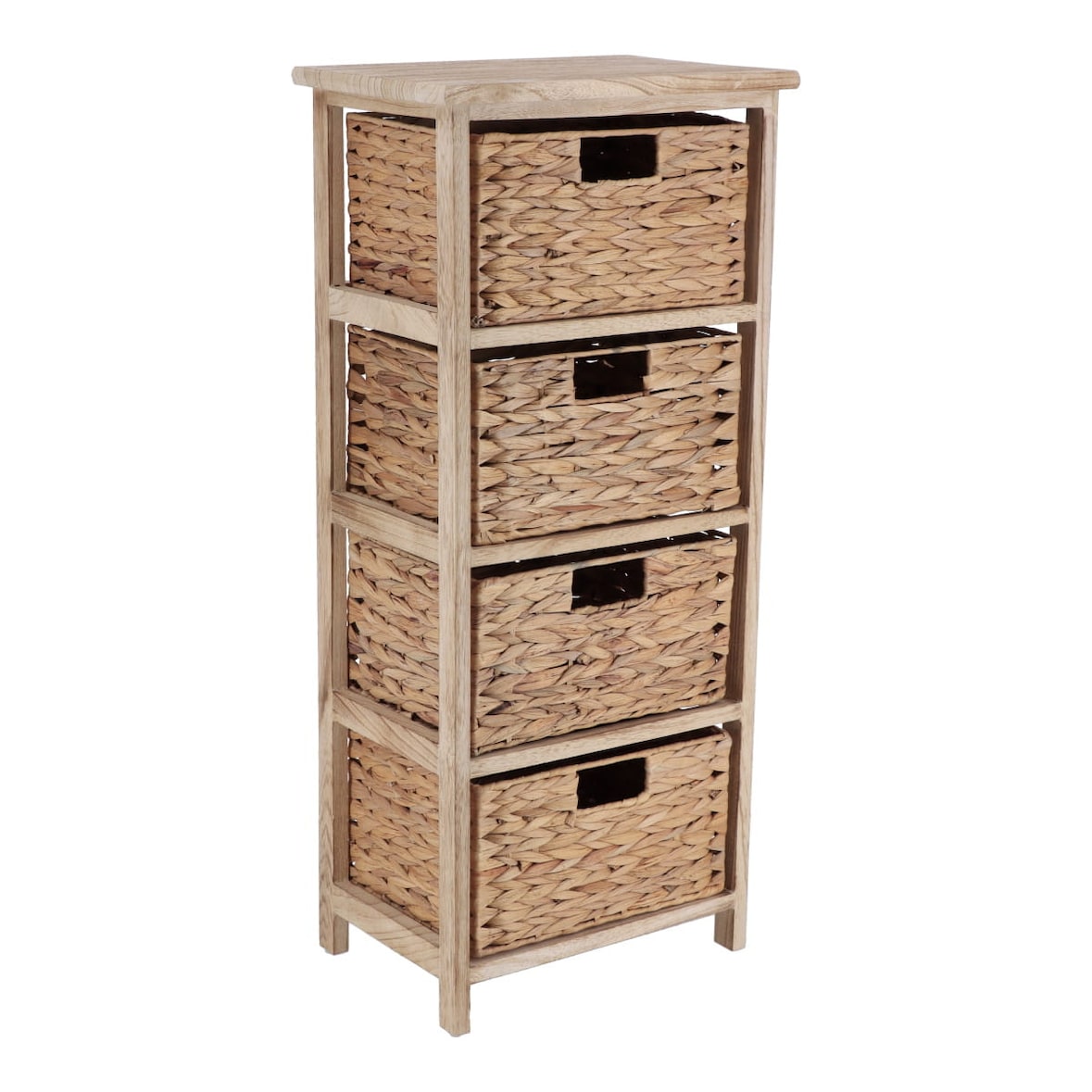 Meuble de rangement en Bois Naturel avec 4 Paniers tressés H 86  cm