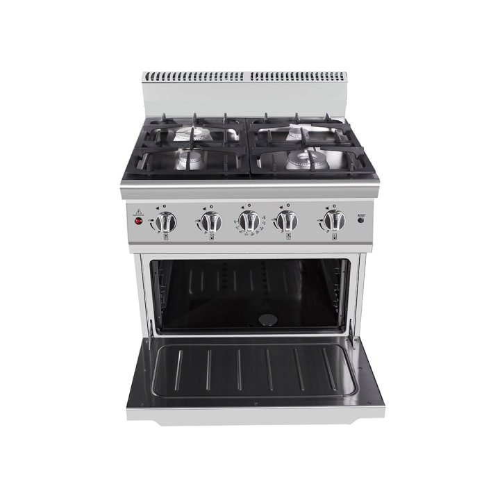 Cucina a Gas 4 fuochi su forno statico a gas, potenza termica tot. Kw.29,00, dim.mm.800x700x1085h - mod. TCF480-000900