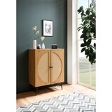 thumbnail of Sideboard 80x103x39 cm Highboard Eiche-Dekor mit Rattan Geflecht Modern, Hoher Kommodenschrank, Standschrank mit 2 Türen, Kommode Anrichte