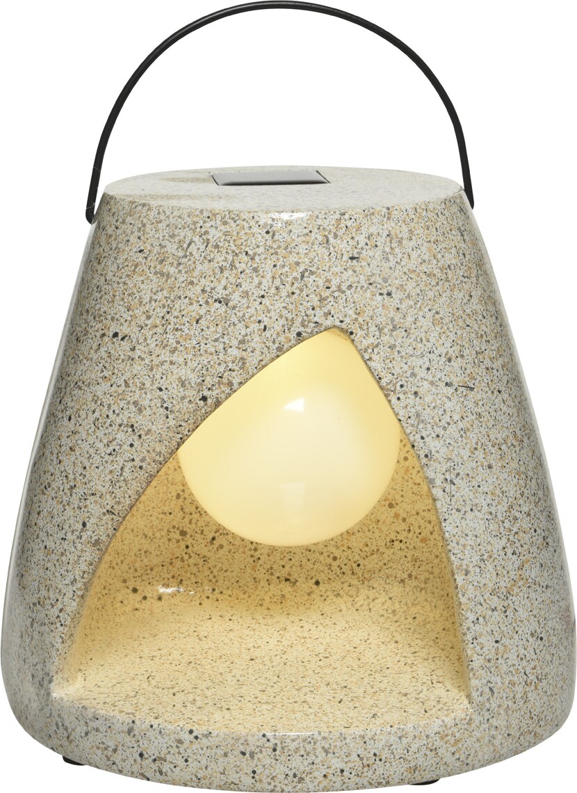 LED Solar Laterne 19,5cm beige Kugellampe im Stein Solarleuchte Gartenleuchte