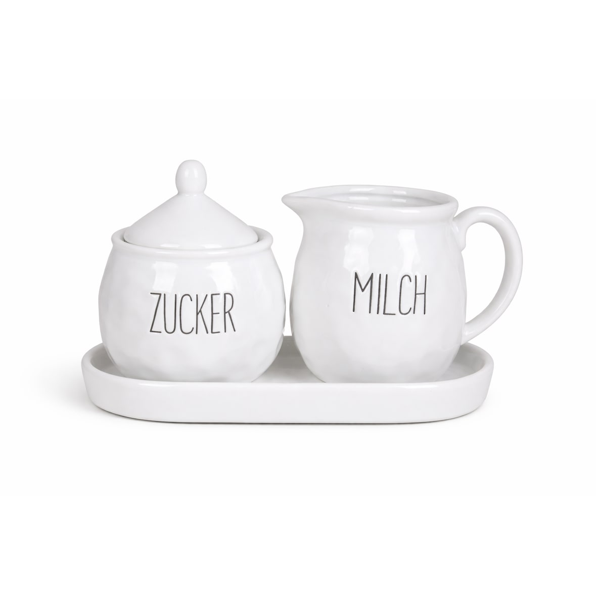 Keramik Milch- & Zucker Set mit Servierplatte – Weiß | Gastro Milchkanne & Zuckerdose 3-teilig | 20×10×12,5 cm | Für Hotel, Restaurant & Buffet