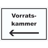 thumbnail of Vorratskammer Aufkleber mit Text Richtungspfeil links Pantry Reserve waagerecht A7 (74x105mm)