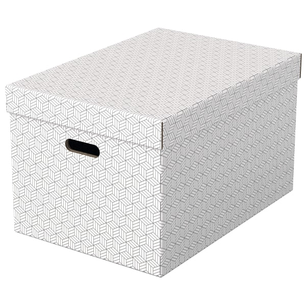 Esselte Cajas de almacenaje grandes, pack 3 cajas de cartón , 510x355x305mm, blanca con diseño geométrico