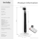 thumbnail of tectake torenventilator arktis met 3 modi 3 standen 90 graden zwenkfunctie wit 32x93cm modern design