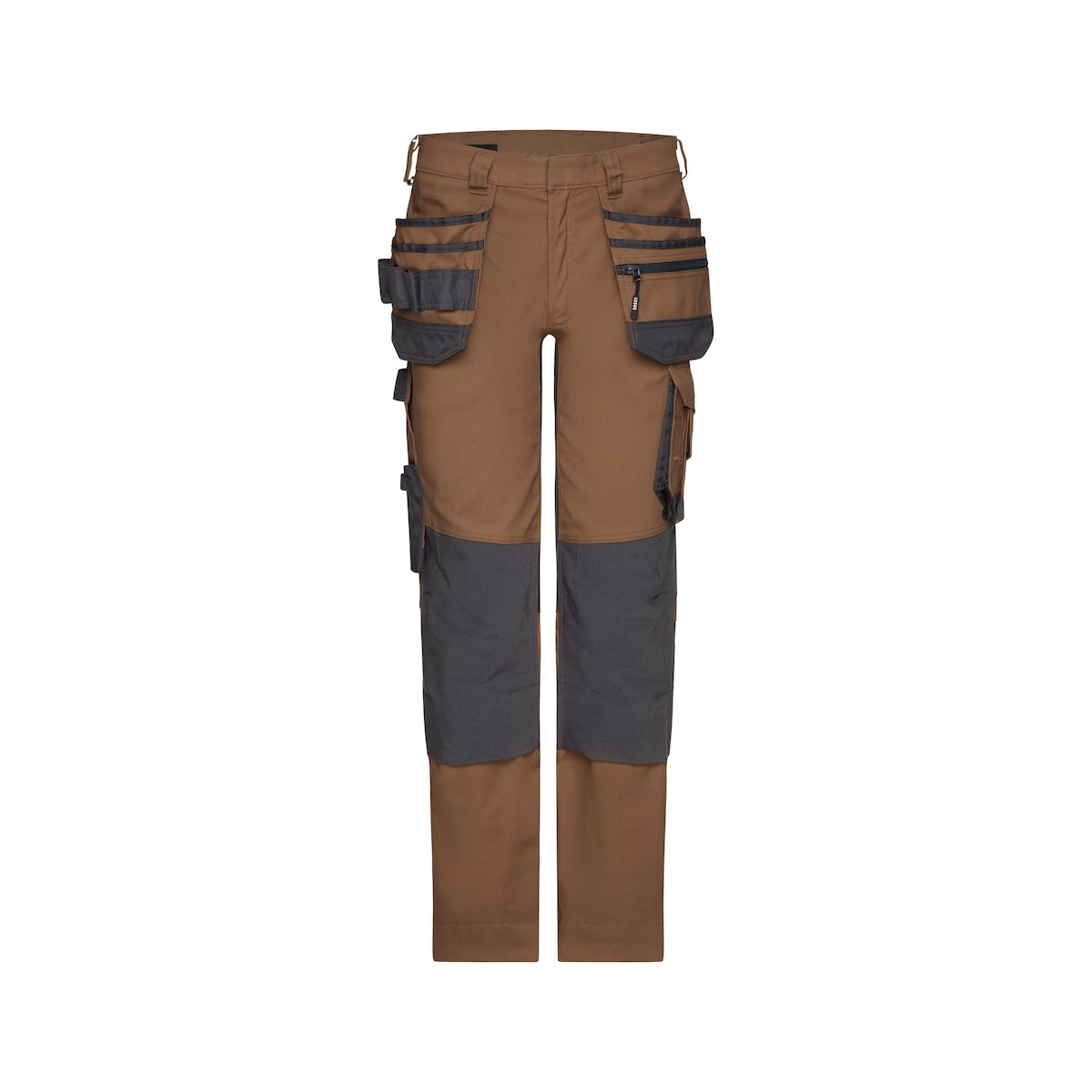 DASSY Flux Next Arbeitshose, Holstertaschen, Cordura Kniepolster EN 14404, Recyclingpolyester GRS zertifiziert lehmbraun/anthrazitgrau 48 STANDARD