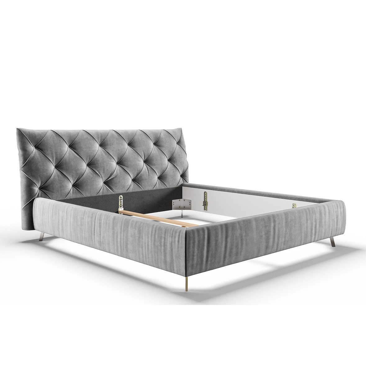 KAWOLA Bett ANNY Polsterbett Kopfteil niedrig Velvet silber 200x200cm