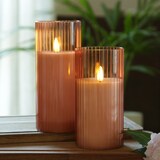 thumbnail of LED Kerze im Glas Windlicht Echtwachs Timer H: 15cm D: 7,5cm rosa