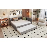 thumbnail of Ausziehbares Schlafsofa 140x200 mit Lattenrost, Polsterbett aus Samt, multifunktionales Sofa-Bett, komfortables Schlafzimmerdesign, Grau